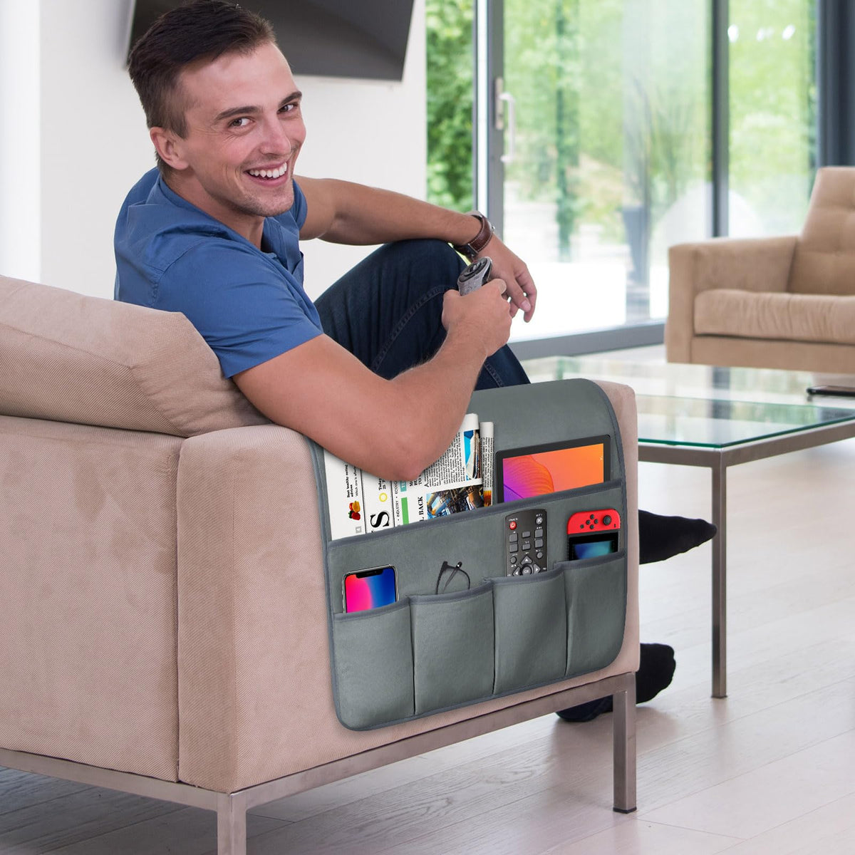 Remote Control Holder for Armchair Caddy, Remote Holder with 5 Pockets