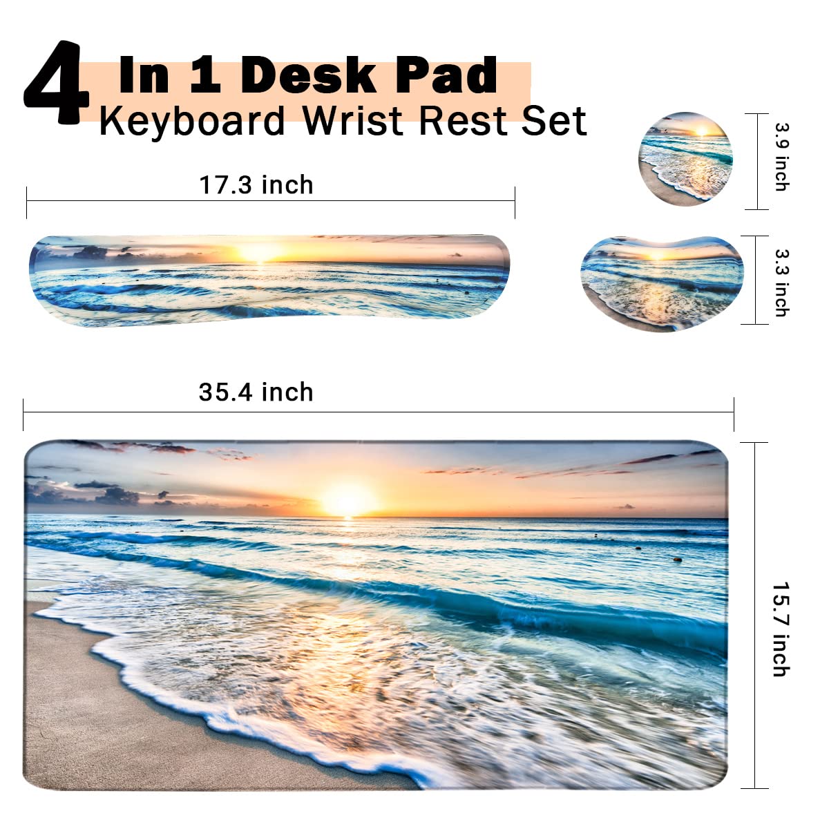 4-in-1 Large Gaming Mouse Pad, Keyboard Wrist Rest Pad & Wrist Support Mousepad Set, Extended Desk