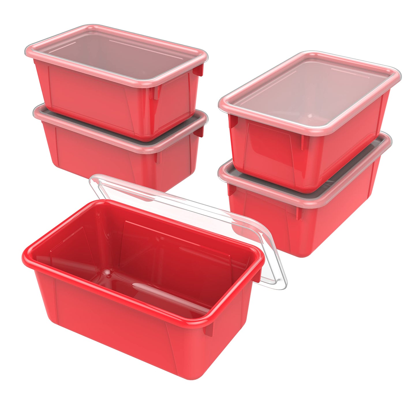 Storex Small Cubby Bins – Plastic Storage Containers for Classroom with Non-Snap Lid, 12.2 x 7.8 x