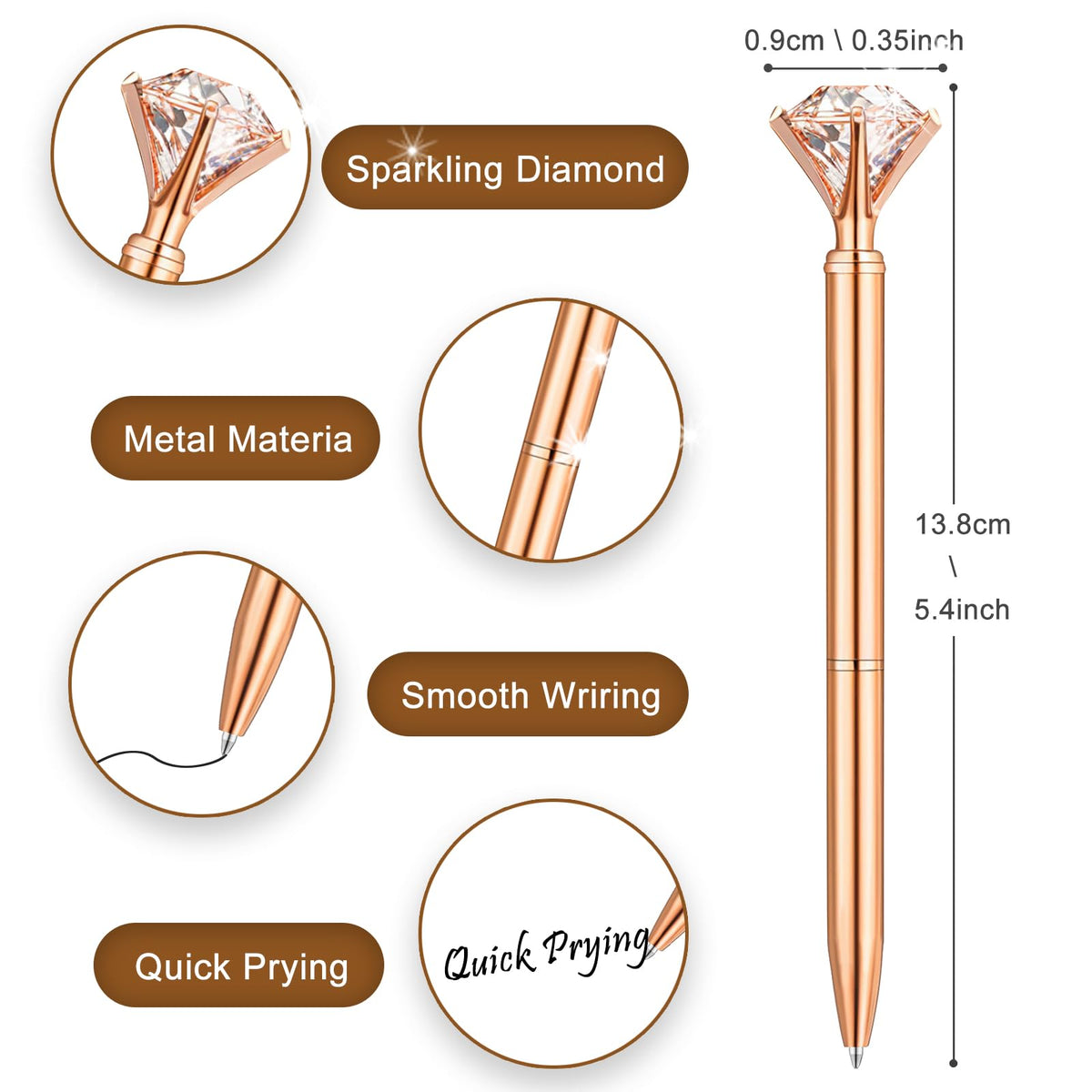 EVNEED 50 Pcs Bulk Diamond Pens with Crystal Bridal Shower Gifts Metal Bling Ballpoint Pens with