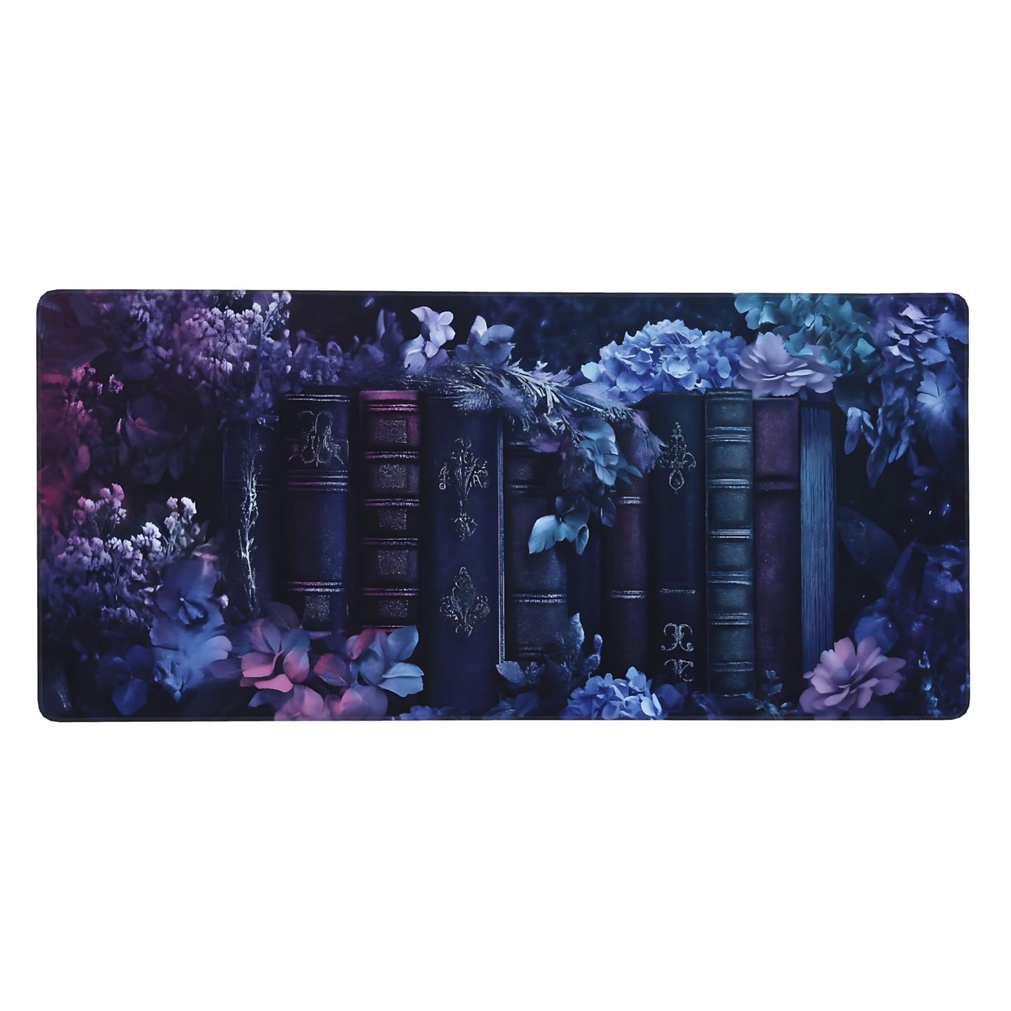 Floral Aesthetic Book Gaming Mouse Pad, Purple Dark Romanticism Desk Mat with Anti-Slip Base &