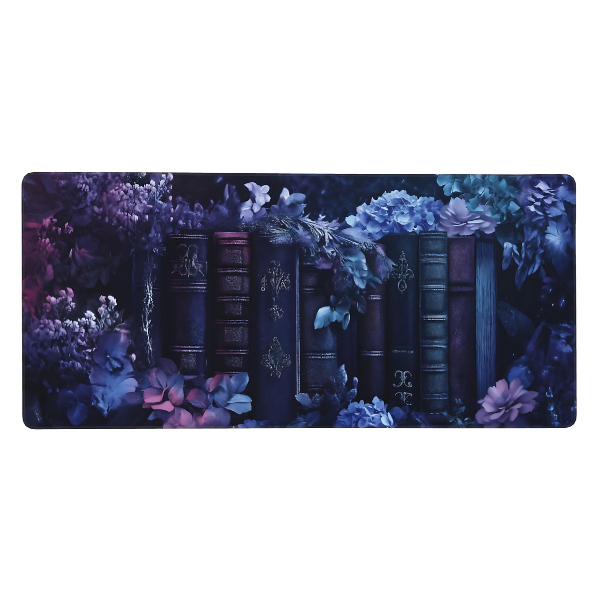 Floral Aesthetic Book Gaming Mouse Pad, Purple Dark Romanticism Desk Mat with Anti-Slip Base &