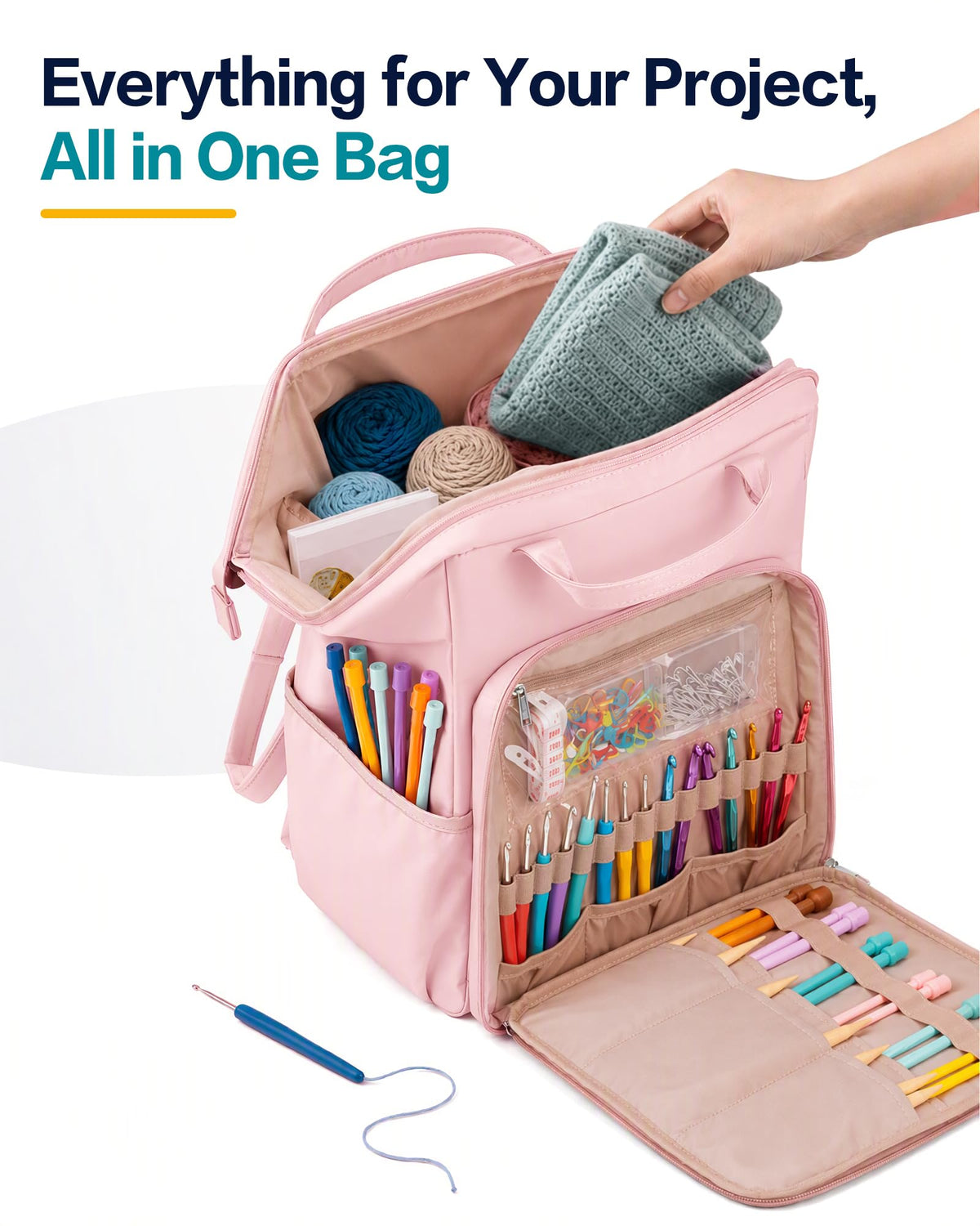 HOMEST Crochet Bag Organizer for Yarn Storage, Knitting Bag and Accessories