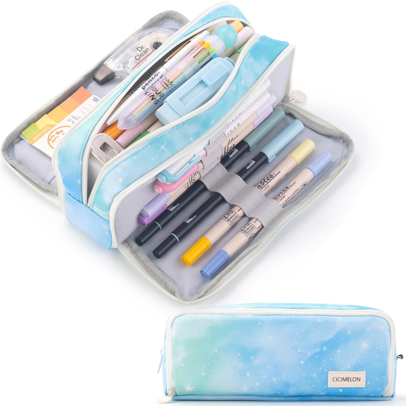 CICIMELON Large Capacity Pencil Case 3 Compartment Pouch Pen Bag for School Teen Girl Boy Men Women