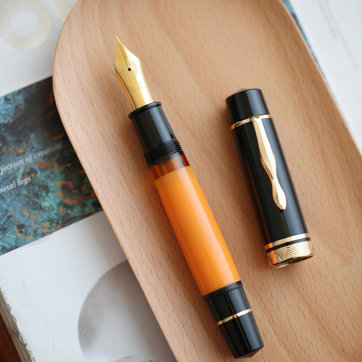 erofa Majohn P139 NO.8 Fine Nib Piston Fountain Pen with Box, Brass Piston System Large Capacity