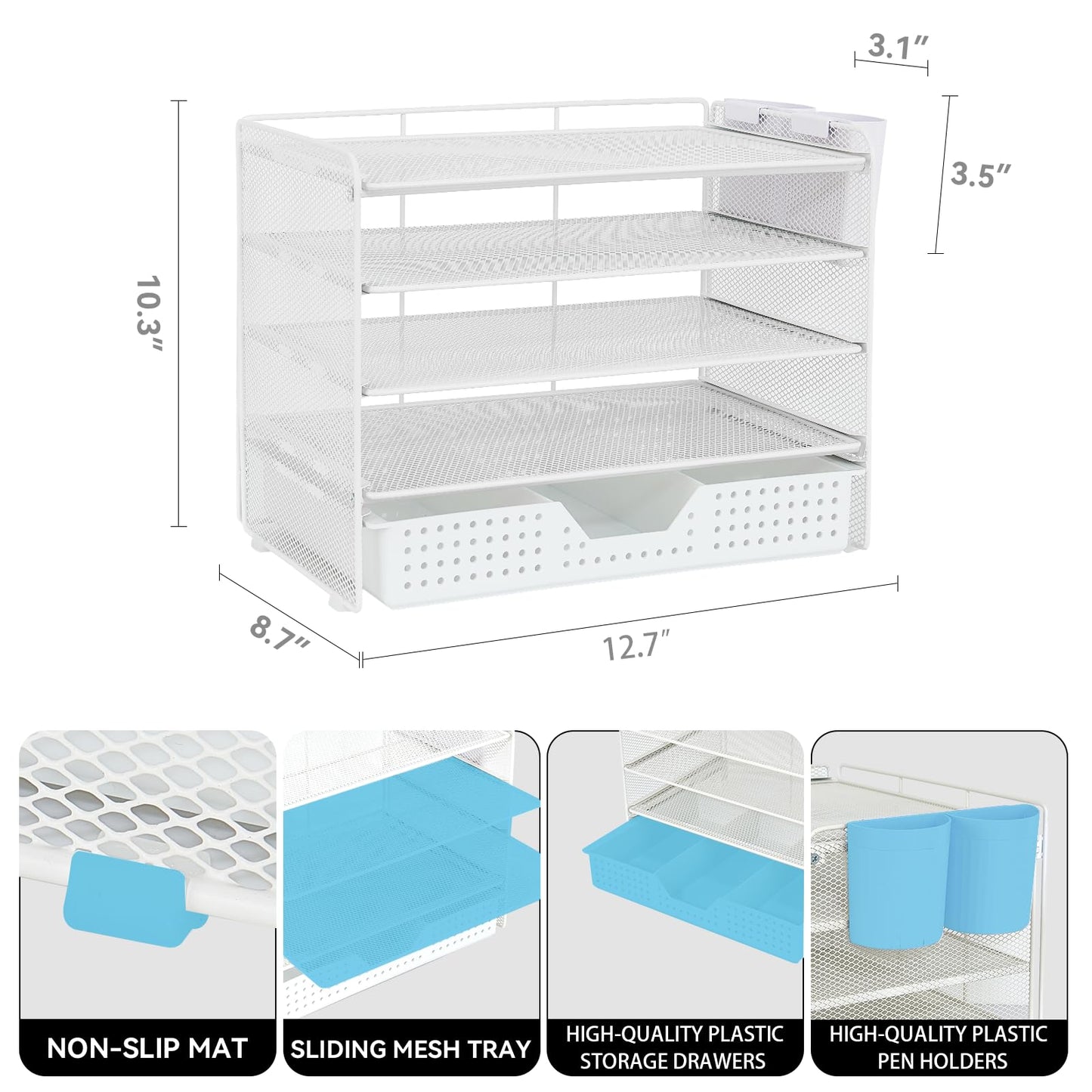 LEKETREE Desk Organizer and Accessories, 5-Tier Paper Letter Tray Organizer with Drawer & 2 Pen