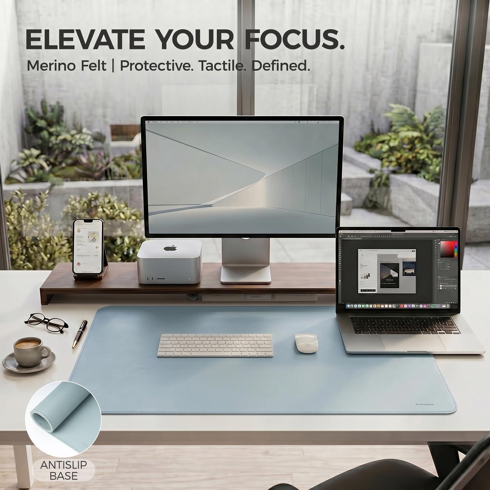 PROMATTOO Large Desk Pad Non-Slip Desk Mat Protector for Keyboard Mouse Waterproof Vegan Leather