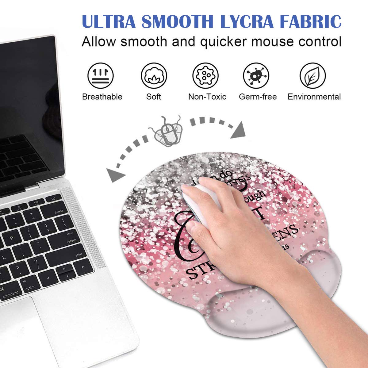 Ergonomic Mouse Pad Wrist Support and Coasters Set, Cute Wrist Rest Pad with Non-Slip PU Base for