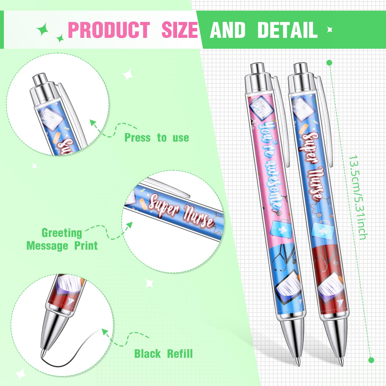 Jetec 50 Pcs Nurse Week Pens Ballpoint Bulk Cna Gift Appreciation Ink Funny Pens Set OT Month
