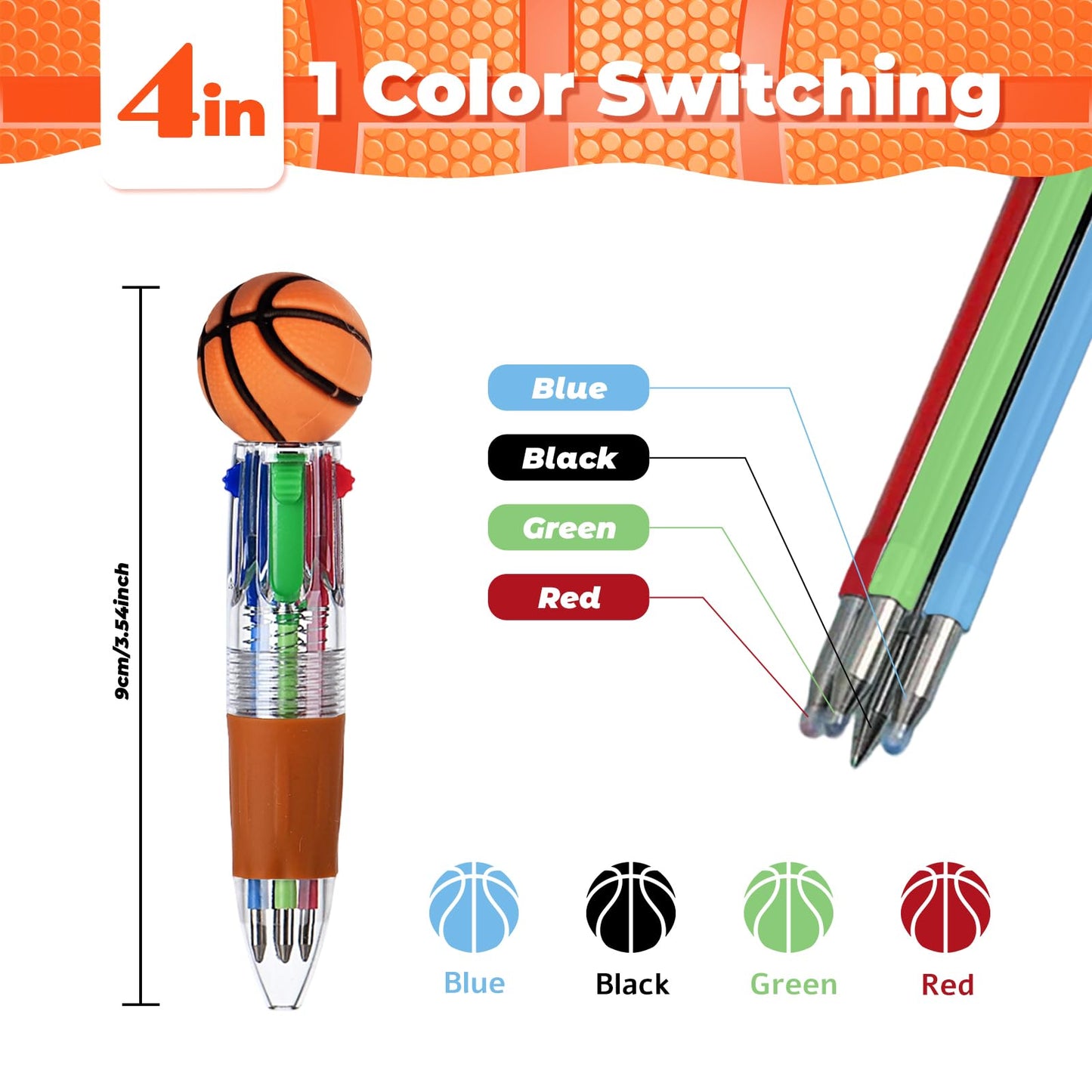 Zhirlyn Basketball Party Favors Basketball Pens Mini Multicolor Pen in One Cute Fun 4-in-1 Pens