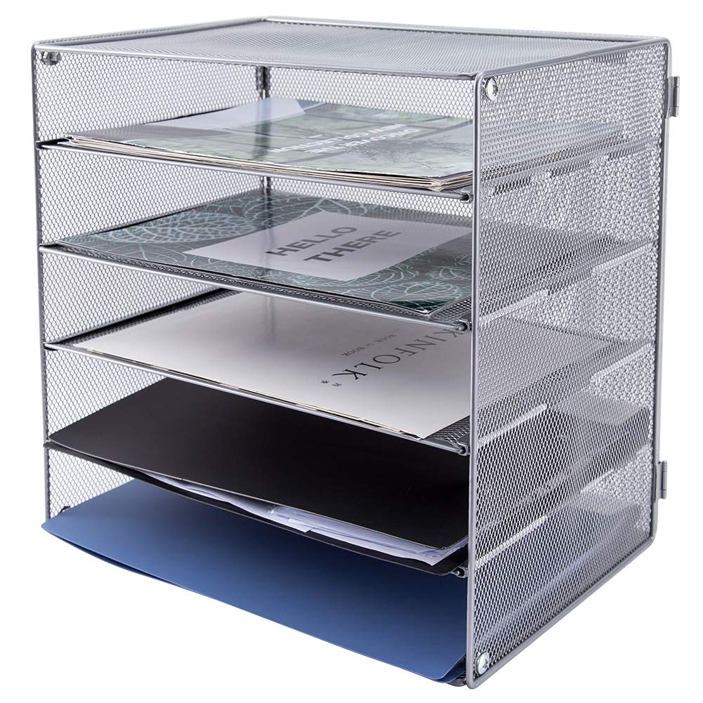 EASEPRES 5 Slot Mesh Desk Organizer Tray, File Paper Letter Folder Holder Desktop Paper Sorter Mail