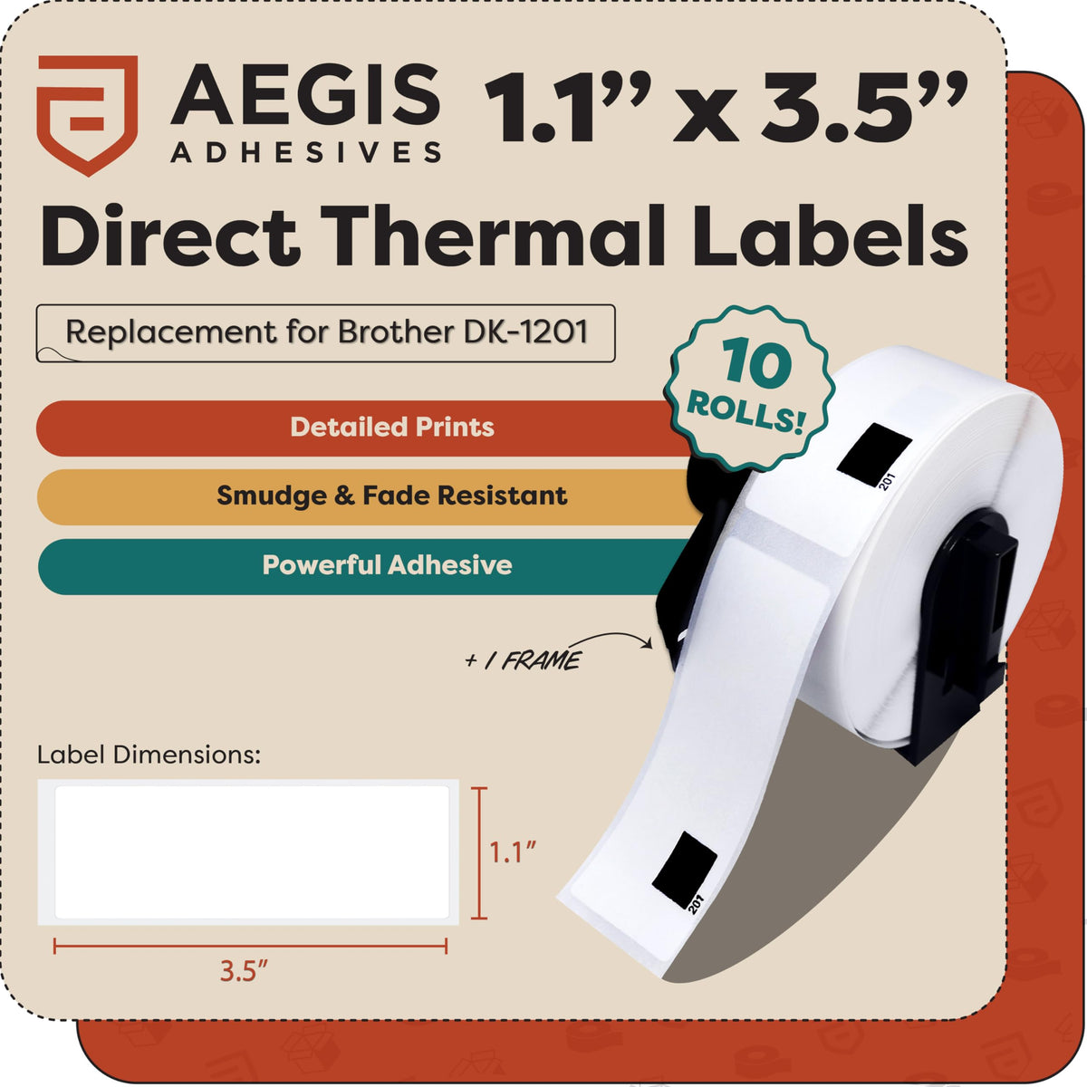 Replacement for Brother DK-1201, 1.1x 3.5 Inches Thermal Labels