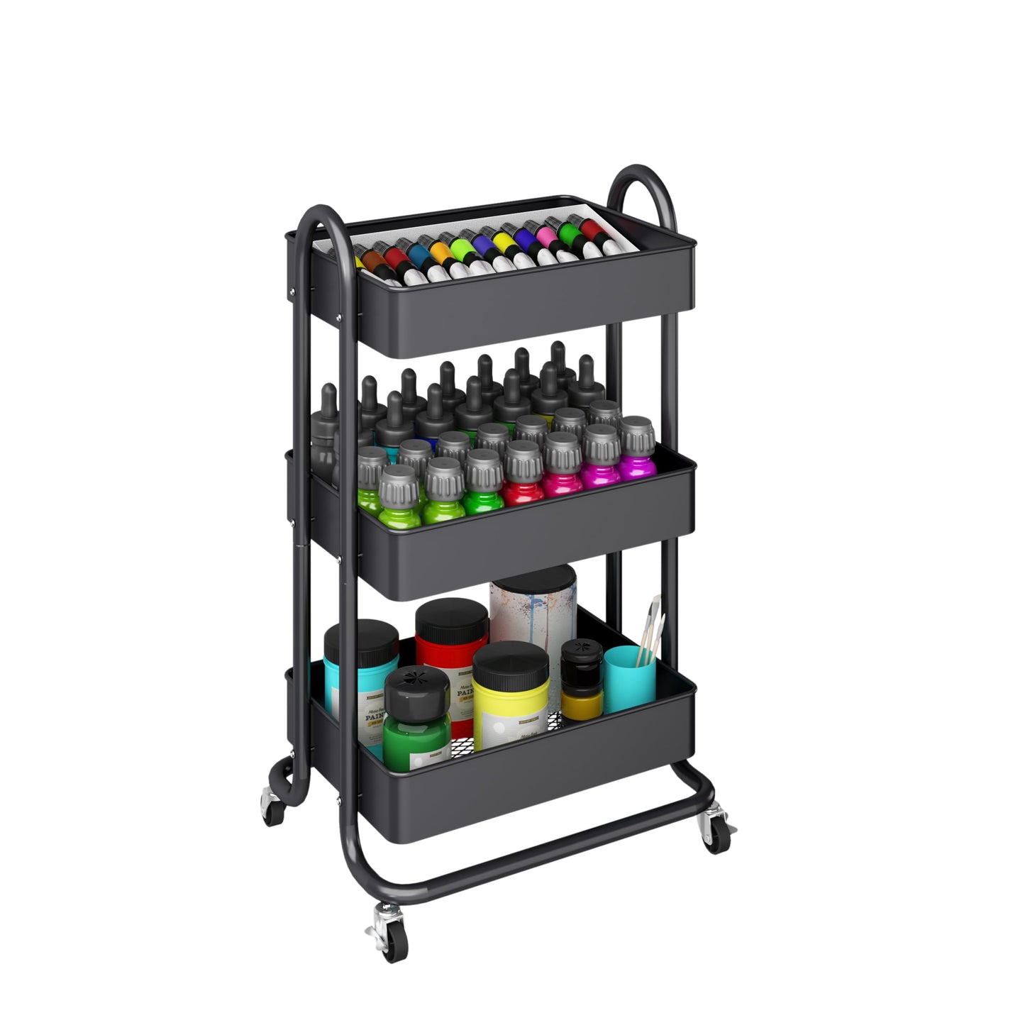 MIOCASA 3-Tier Metal Utility Rolling Cart, Heavy Duty Multifunction Cart with Lockable Casters