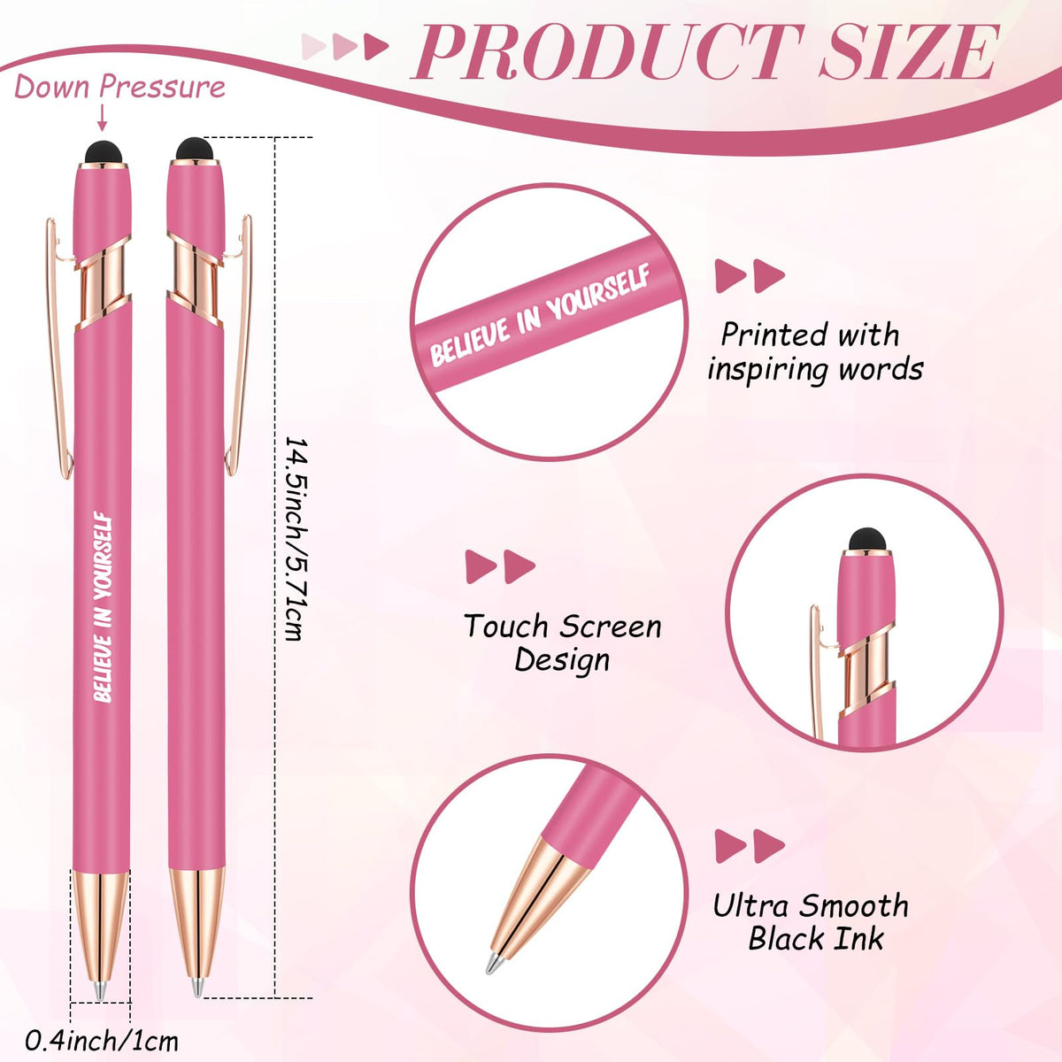 Yeaqee 24 Pcs Inspirational Ballpoint Pens Black Ink Stylus, Rose Red