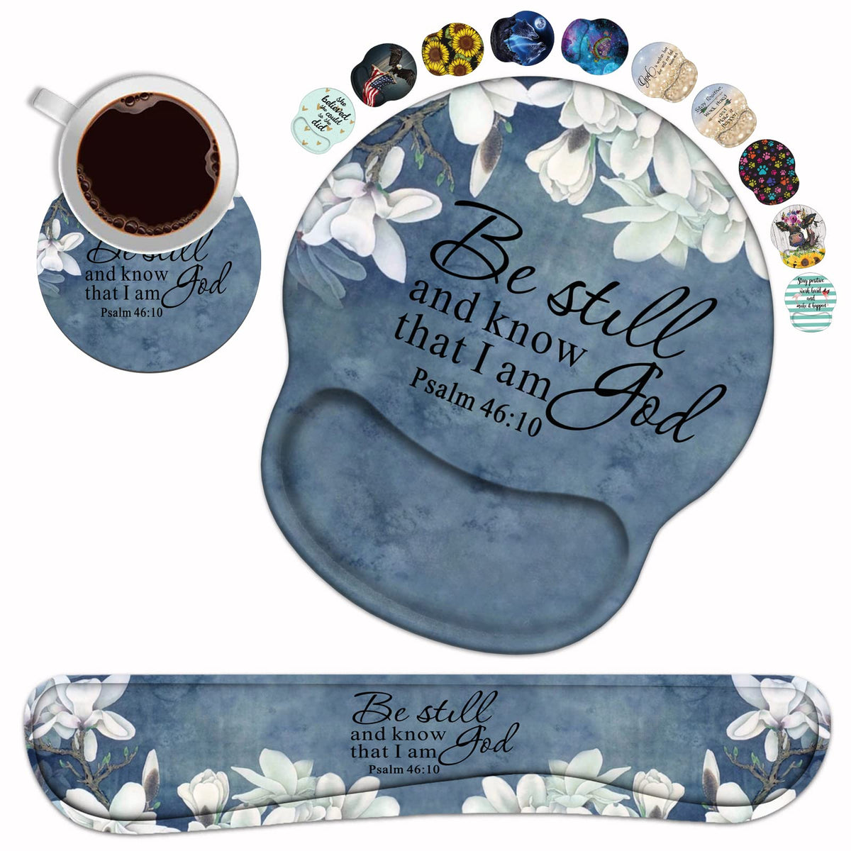 Keyboard Wrist Rest and Mouse Pad Wrist Support Set with Coasters, Christian Bible Verse Psalm