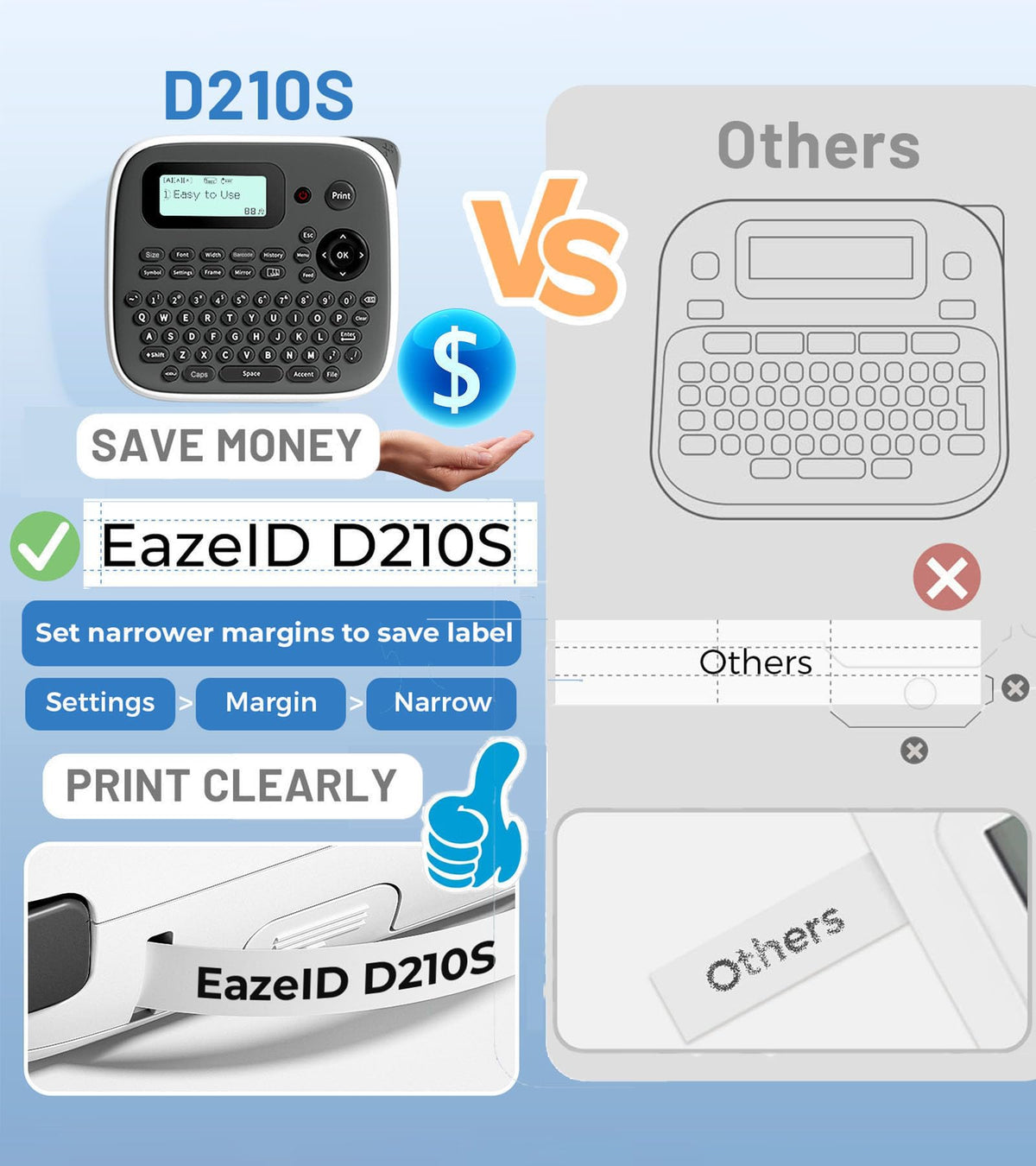 EazeID D210S Label Maker Machine with Tape-12mm Portable Labeler School