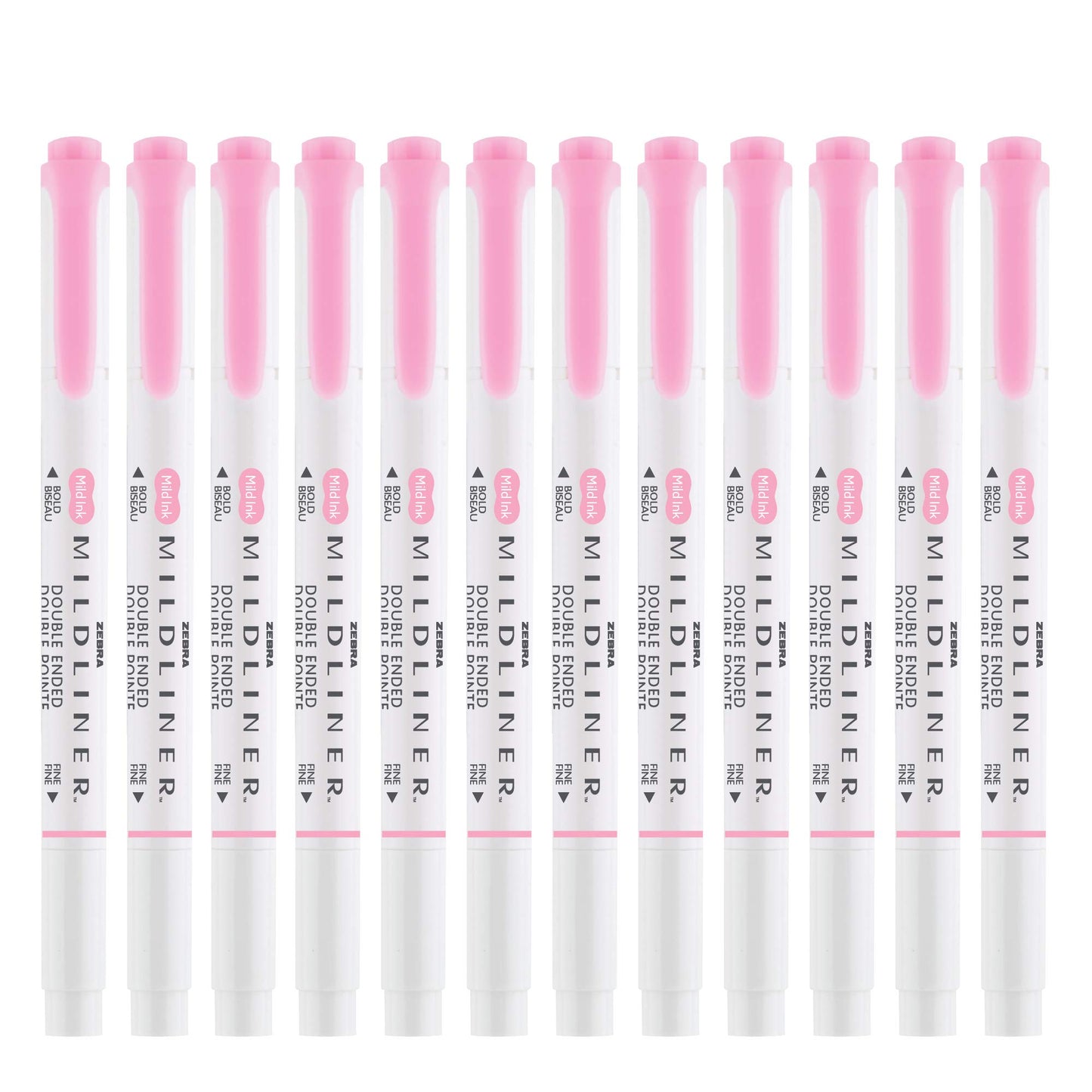 Zebra Pen MILDLINER No Bleed Highlighter, Pink Color, Dual Tip, 12-Pack