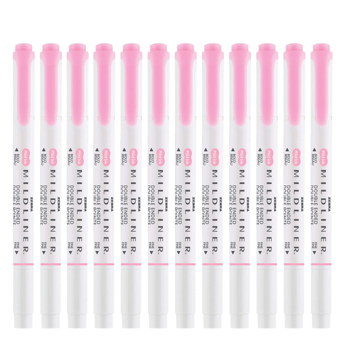 Zebra Pen MILDLINER No Bleed Highlighter, Pink Color, Dual Tip, 12-Pack