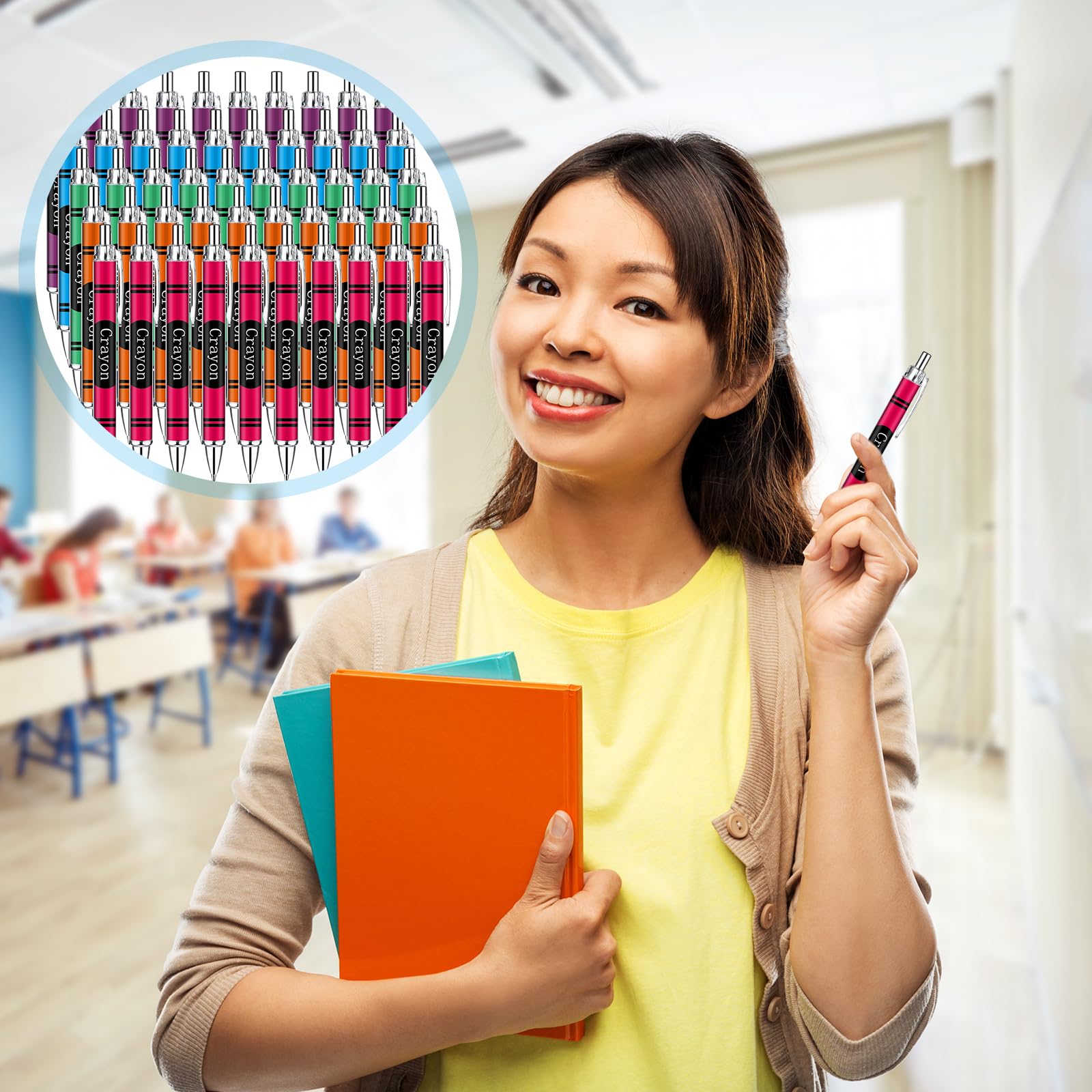 Motipuns 50 Pcs Teacher Pens Back to School Gifts Bulk Crayon Party Favors