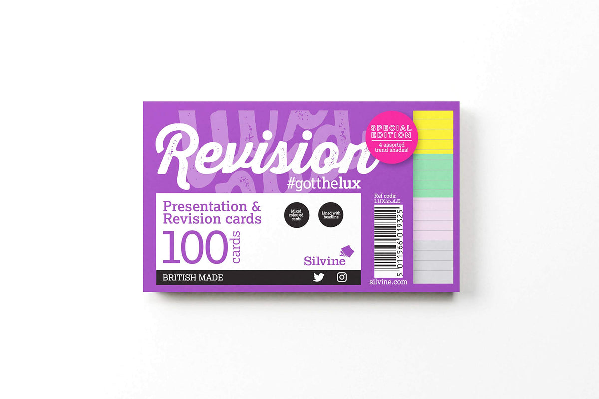 Luxpad Revision 5x3" Flash Cards - Lined (100 Cards) Assorted Colours