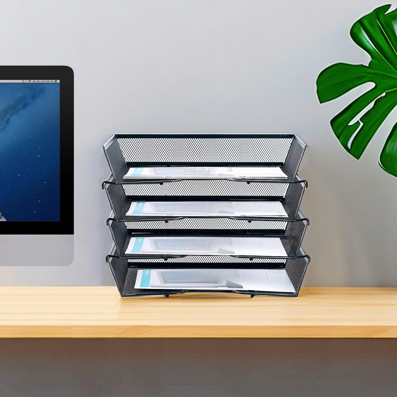 SETTFRFE 4 Tier Metal Letter Tray Desk Organizer-Stackable Paper Tray,Black