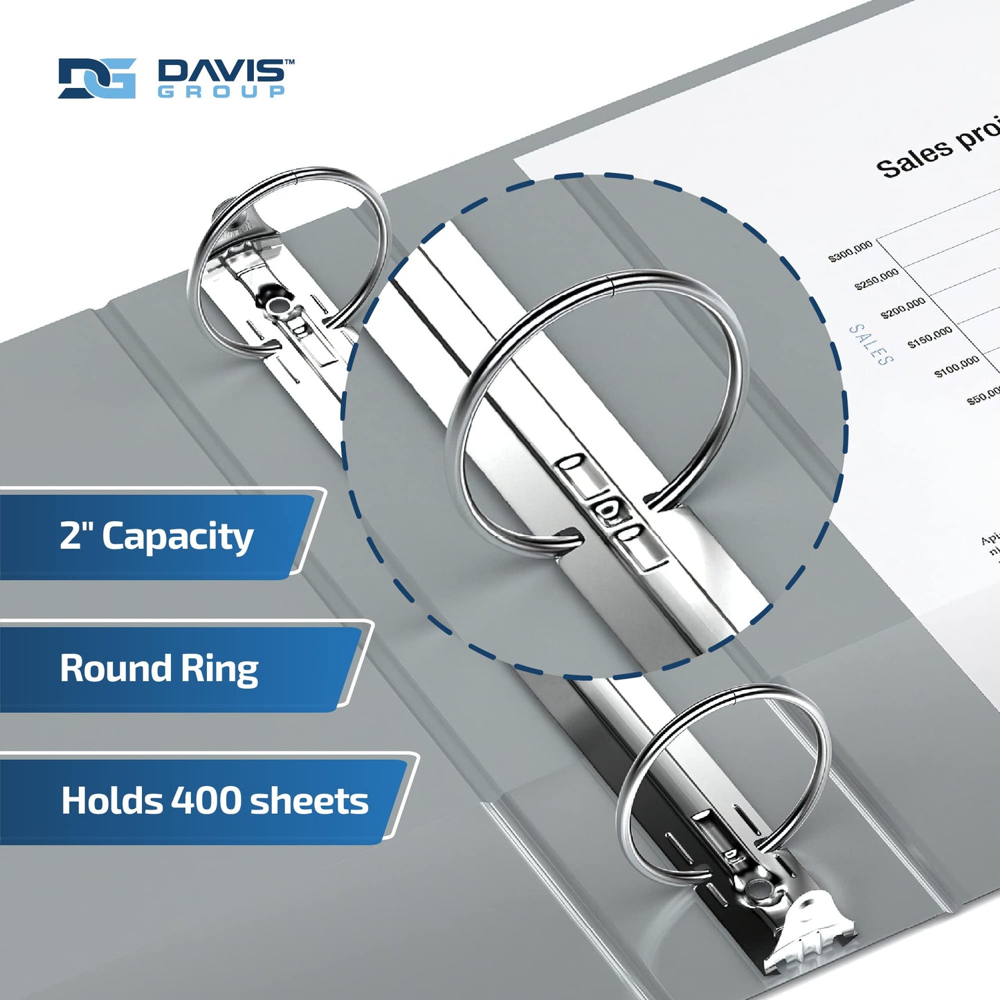 Premium Economy 3-Ring Binder, Spine Label, 2" Round Rings, Gray, 6 Pack