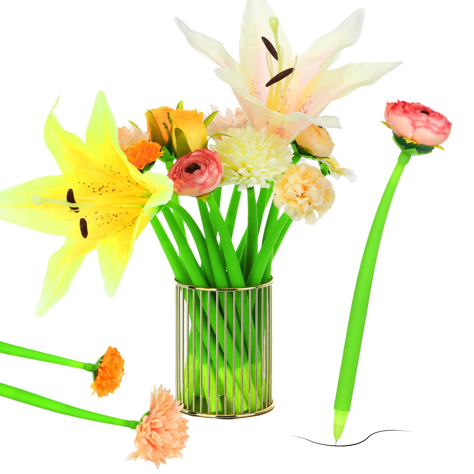 BBTO 24 Pcs First Day Flower Pen Ballpoint with Flower Top, Fresh