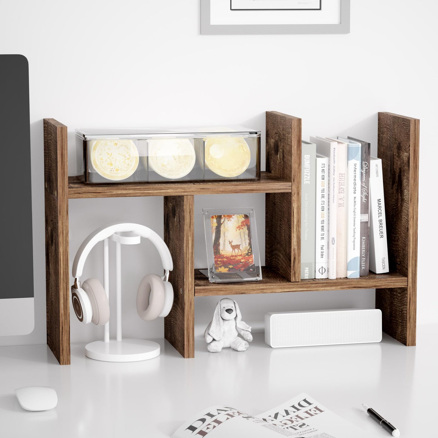 Jerry & Maggie Desktop Organizer Office Storage Rack Adjustable Wood Display Shelf Free Style