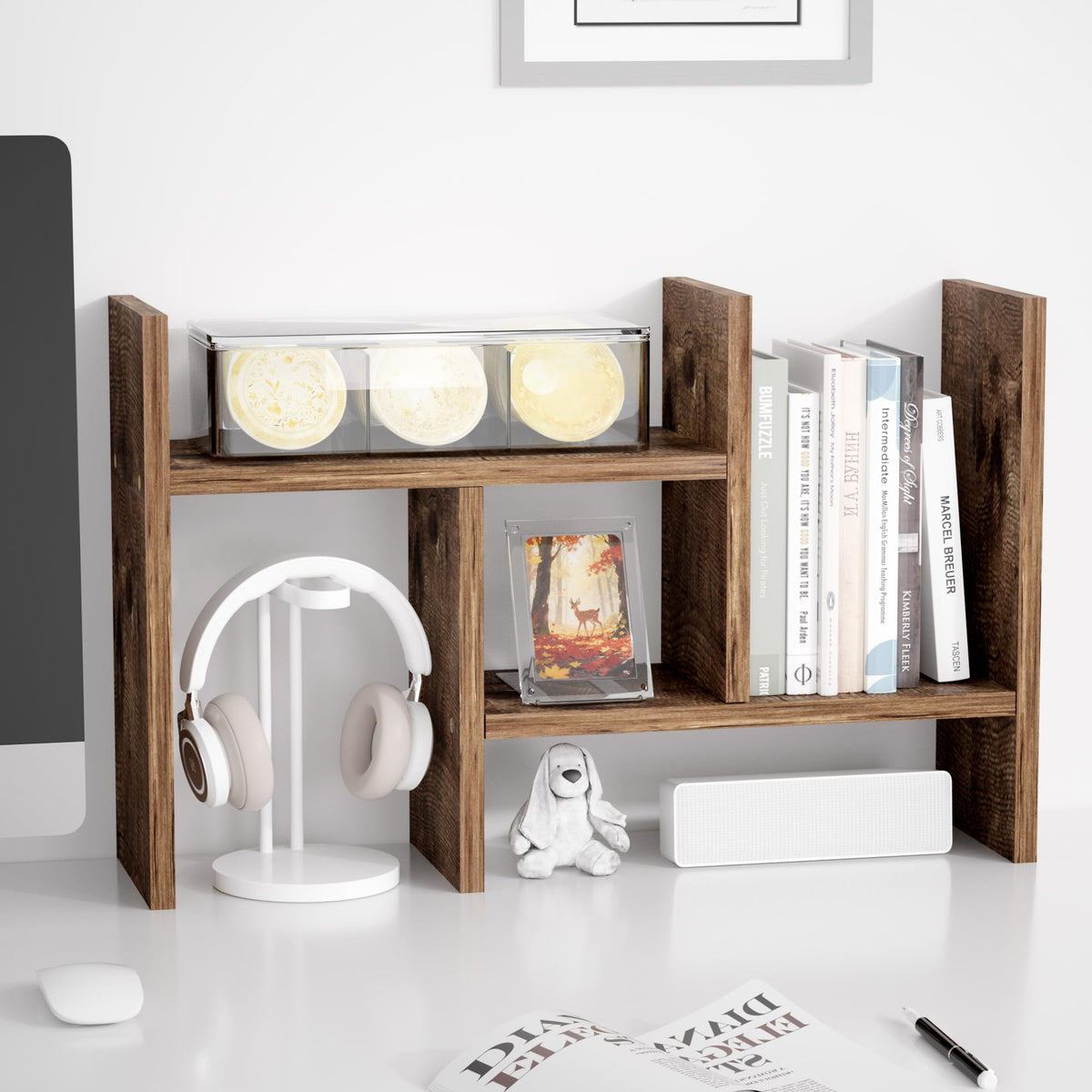Jerry & Maggie Desktop Organizer Office Storage Rack Adjustable Wood Display Shelf Free Style