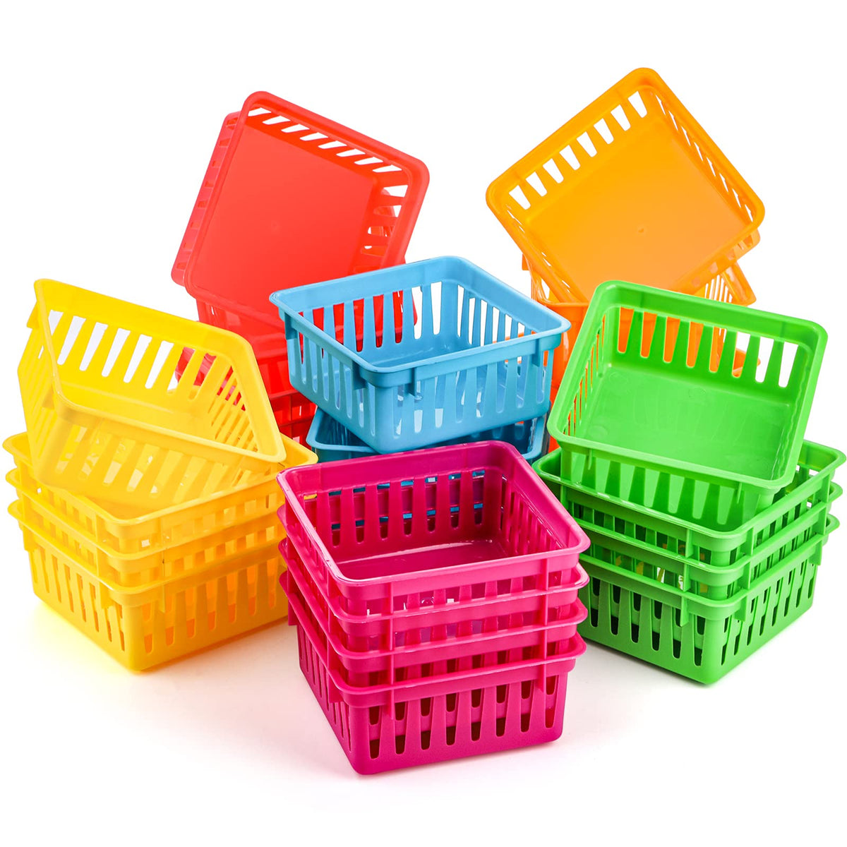 DEAYOU 24 Pack Classroom Storage Baskets, Small Plastic Organizer Basket, Colorful Square Mini