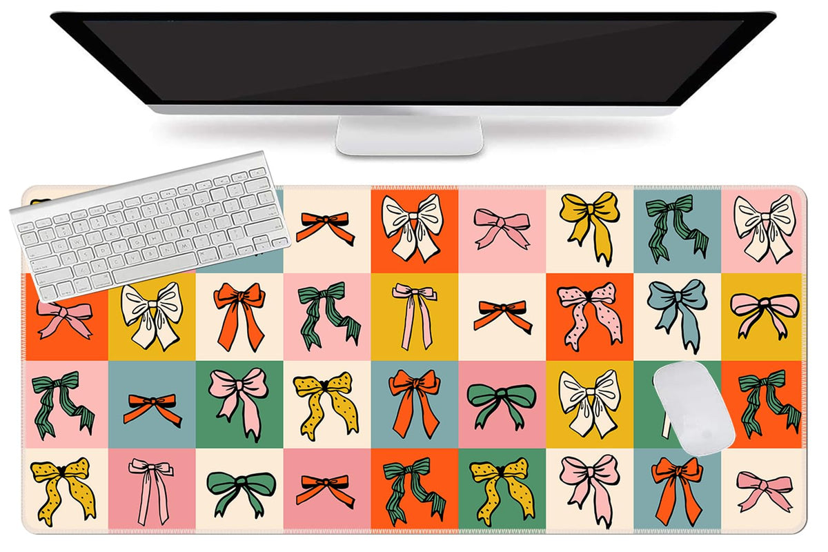 L-SPOUTTO Cute Bow Desk Mat for Keyboard and Mouse,Girly XL Large Mouse Pad
