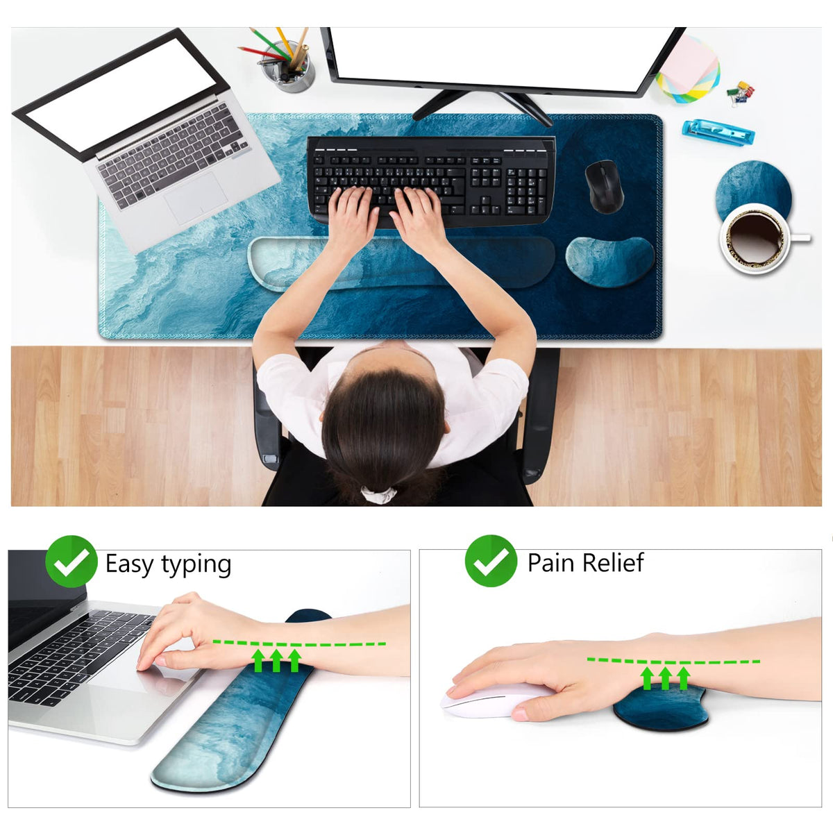 AIMSA Large Gaming Mouse Pad Set, Keyboard Wrist Rest Support + Extended Mouse Pad + Mouse Wrist