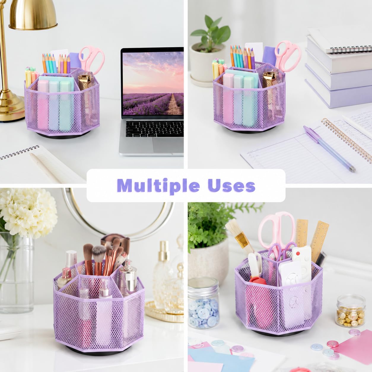 Exerz Desk Organizer 360 Rotating Pen Holder Storage Caddy Light Purple