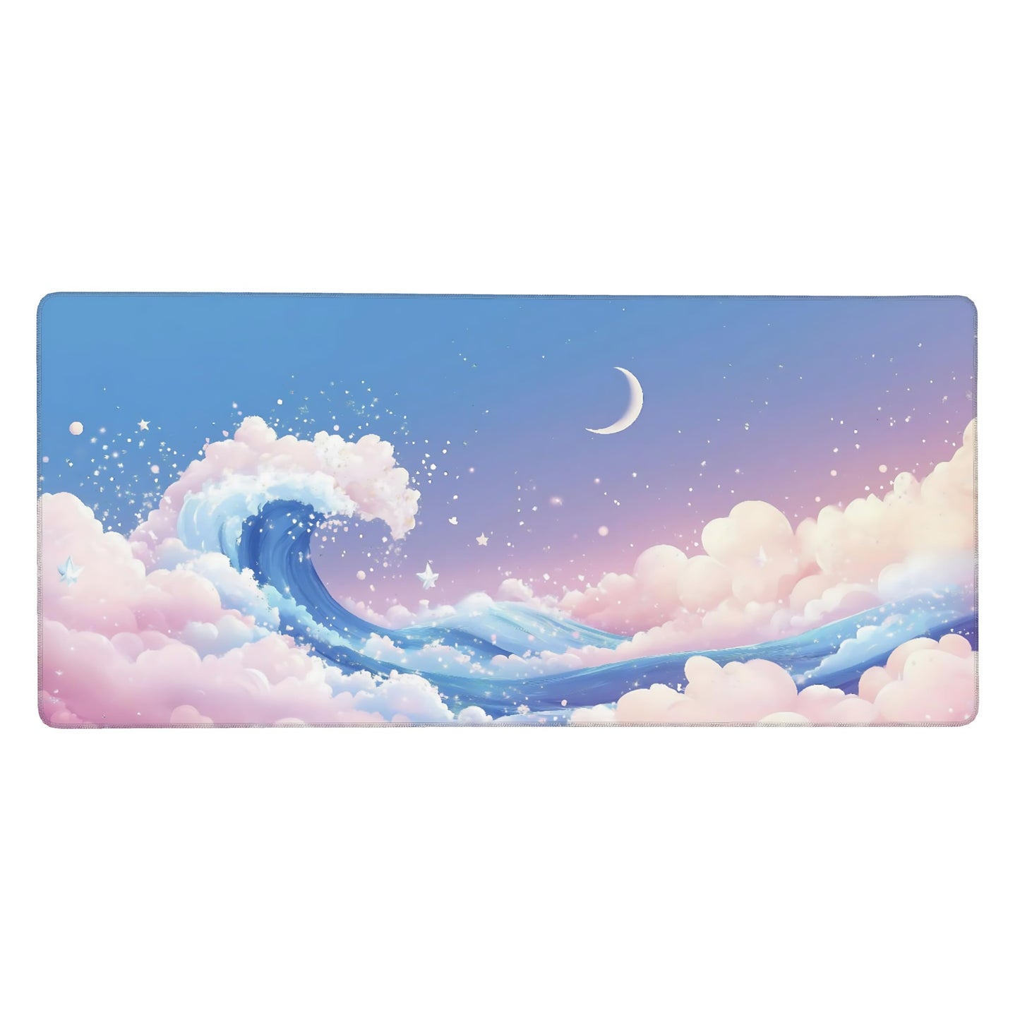 Cute Aesthetic Kanagawa Great Wave Gaming Mouse Pad, Blue Pink Macaron Desk Mat with Anti-Slip Base