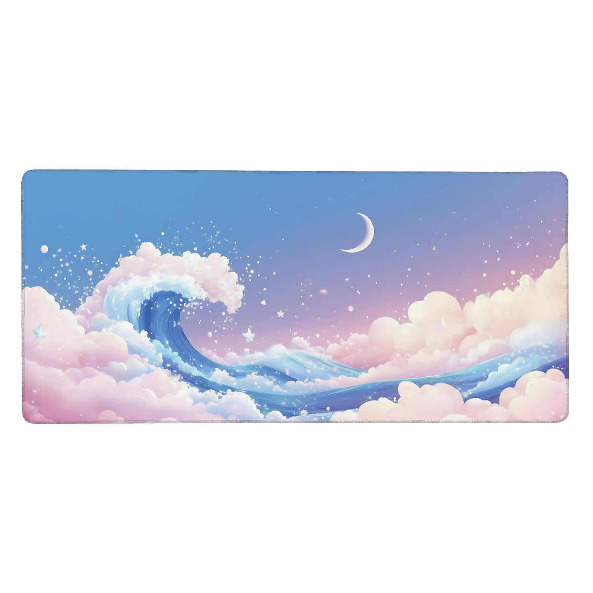 Cute Aesthetic Kanagawa Great Wave Gaming Mouse Pad, Blue Pink Macaron Desk Mat with Anti-Slip Base