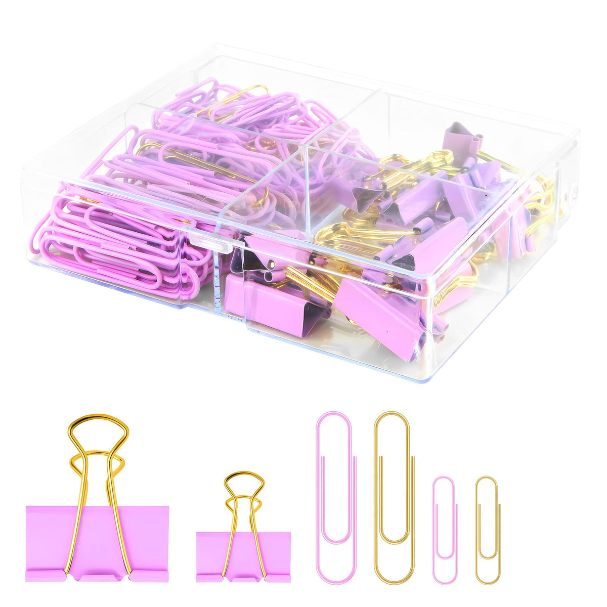 Creechwa Paper Clips and Binder Clips Set, Purple & Gold, Assorted Size