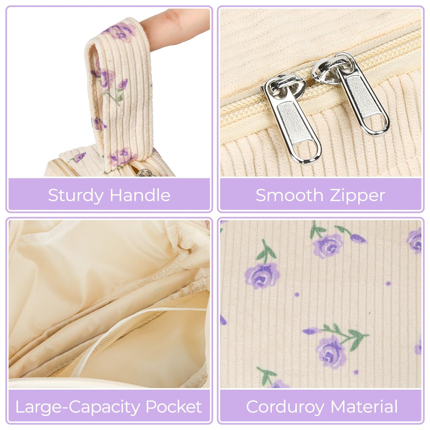WOBAGMEN Cute Pencil Case,Large Corduroy Zippered Pencil Case Pouch, aesthetic Pencil Bag with