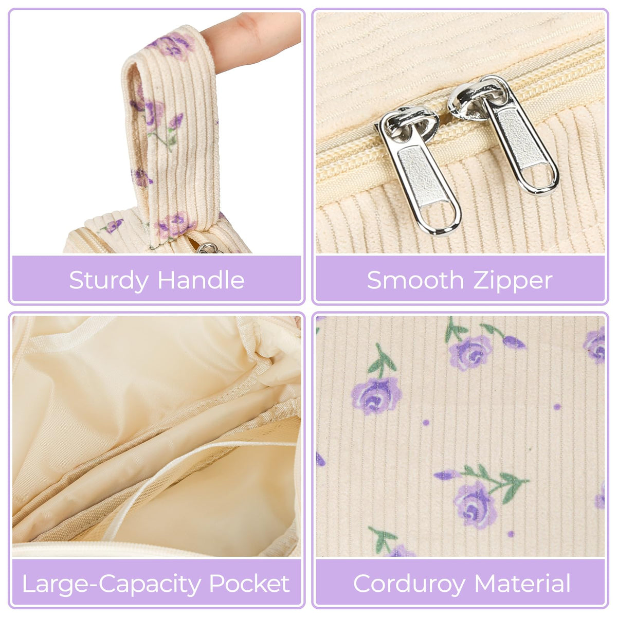 WOBAGMEN Cute Pencil Case,Large Corduroy Zippered Pencil Case Pouch, aesthetic Pencil Bag with