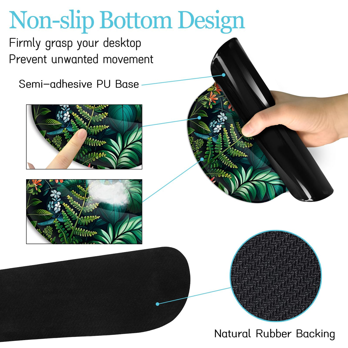 LIMKRIAN Floral Large Desk Mat Set, Green Mouse Pad with Wrist Rest