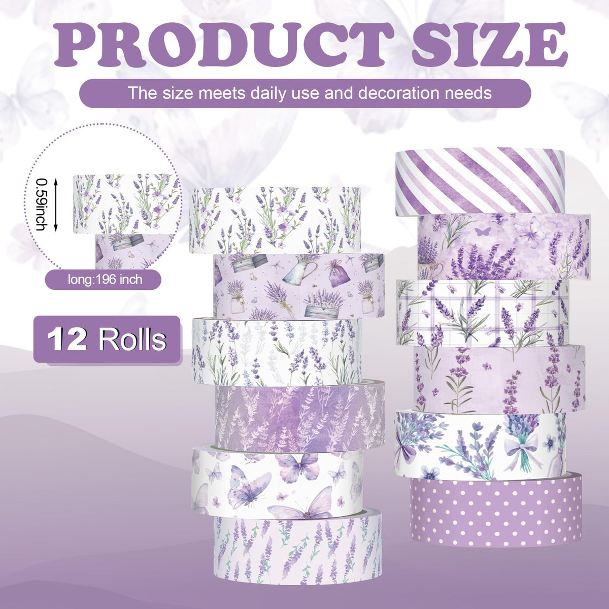 YooNotee 12 Rolls Floral Washi Tape Set,Purple,Lavender