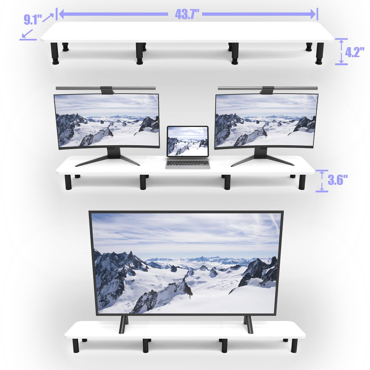 WEGASTU Dual Monitor Stand Riser 43.7 inch Large Extra Long Monitor Stand Riser Wide TV Stand Riser