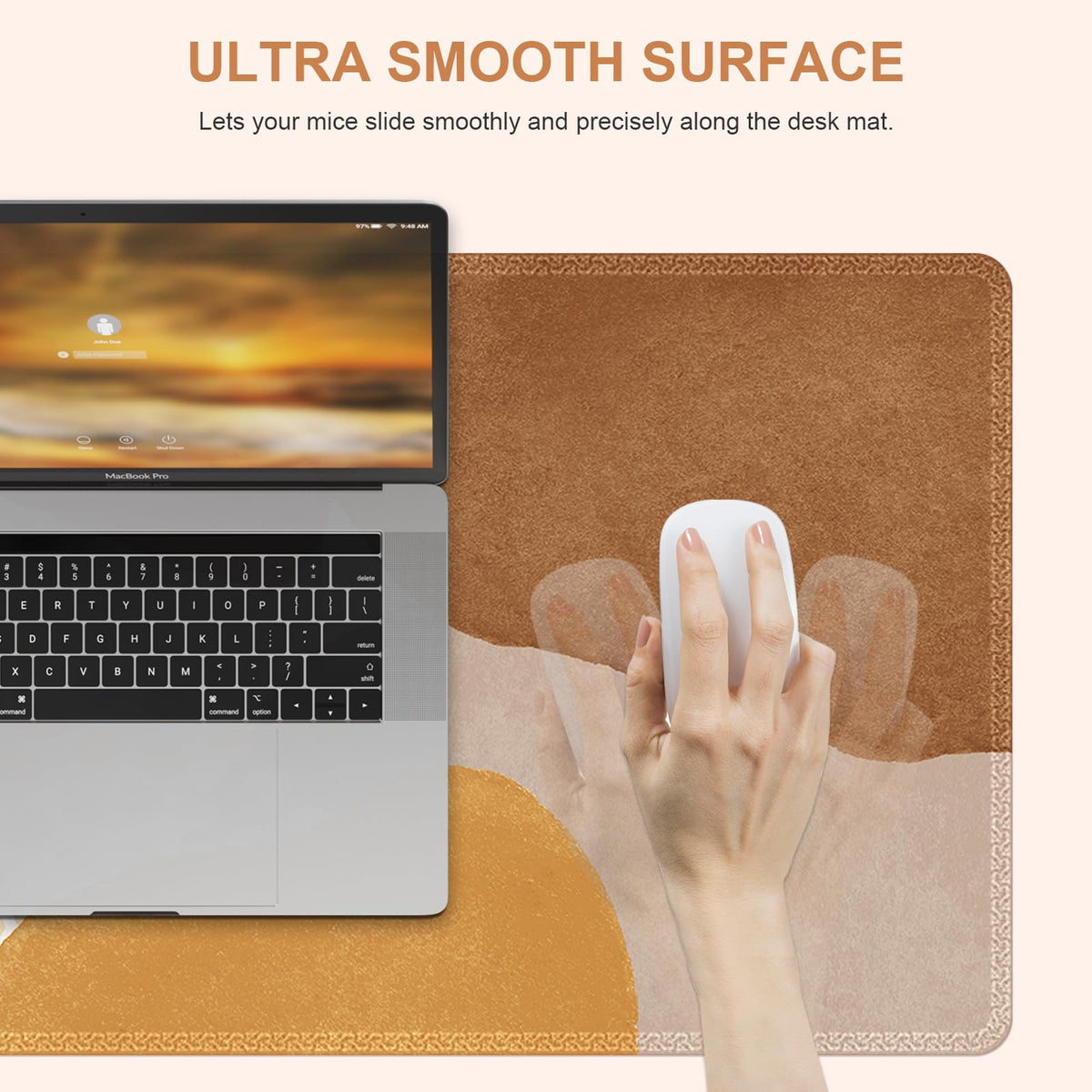 HAOCOO Boho Desk Mat, Large Keyboard Pad for Office, Orange & Brown