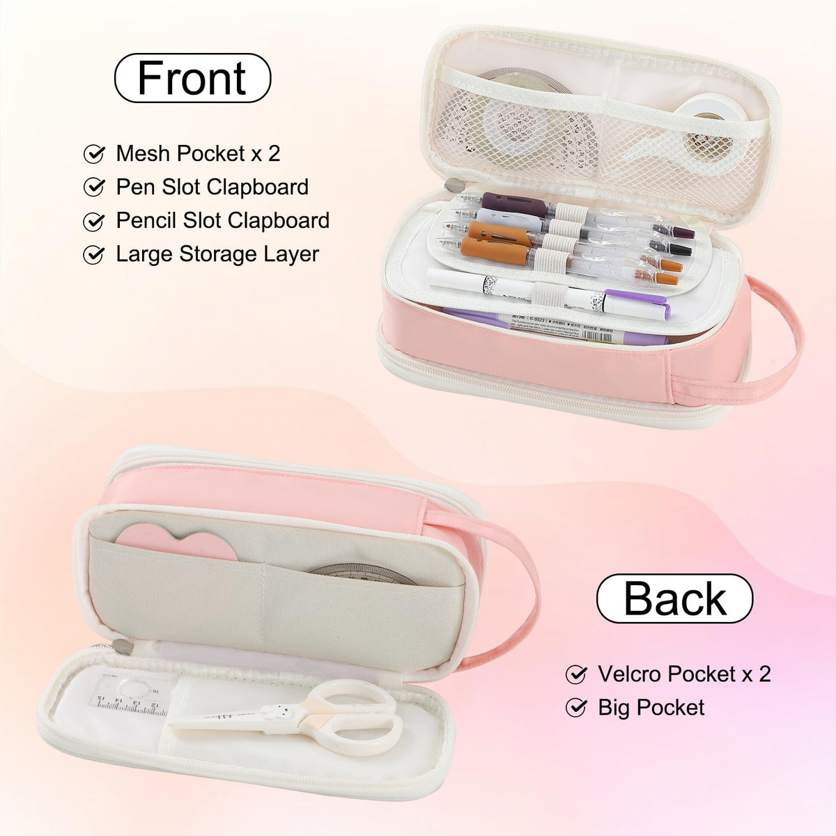 Large Pencil Case for Girls Teens Organizer Pencil Bag with Zipper Pink