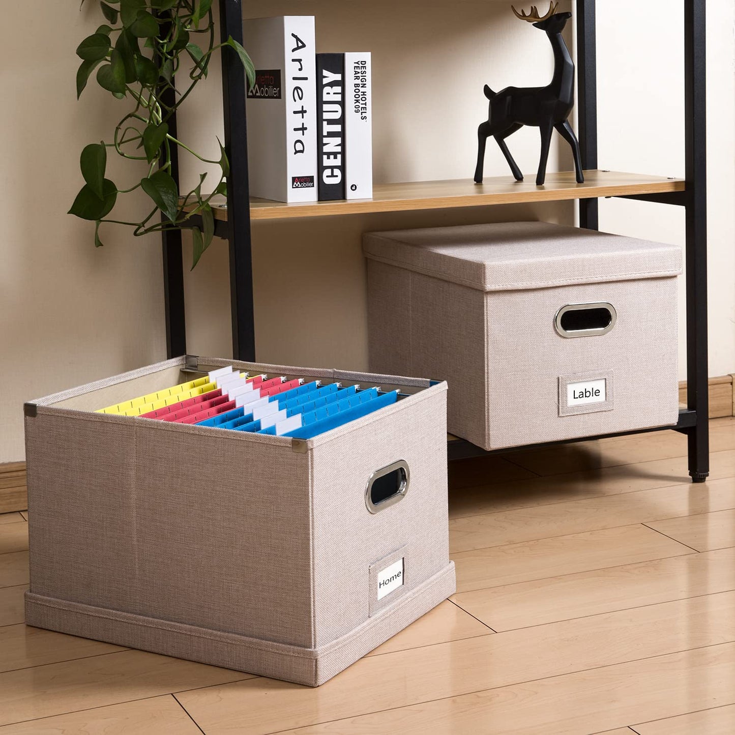 PRANDOM File Organizer Box - Set of 4 Collapsible Decorative Linen Filing Storage Hanging File
