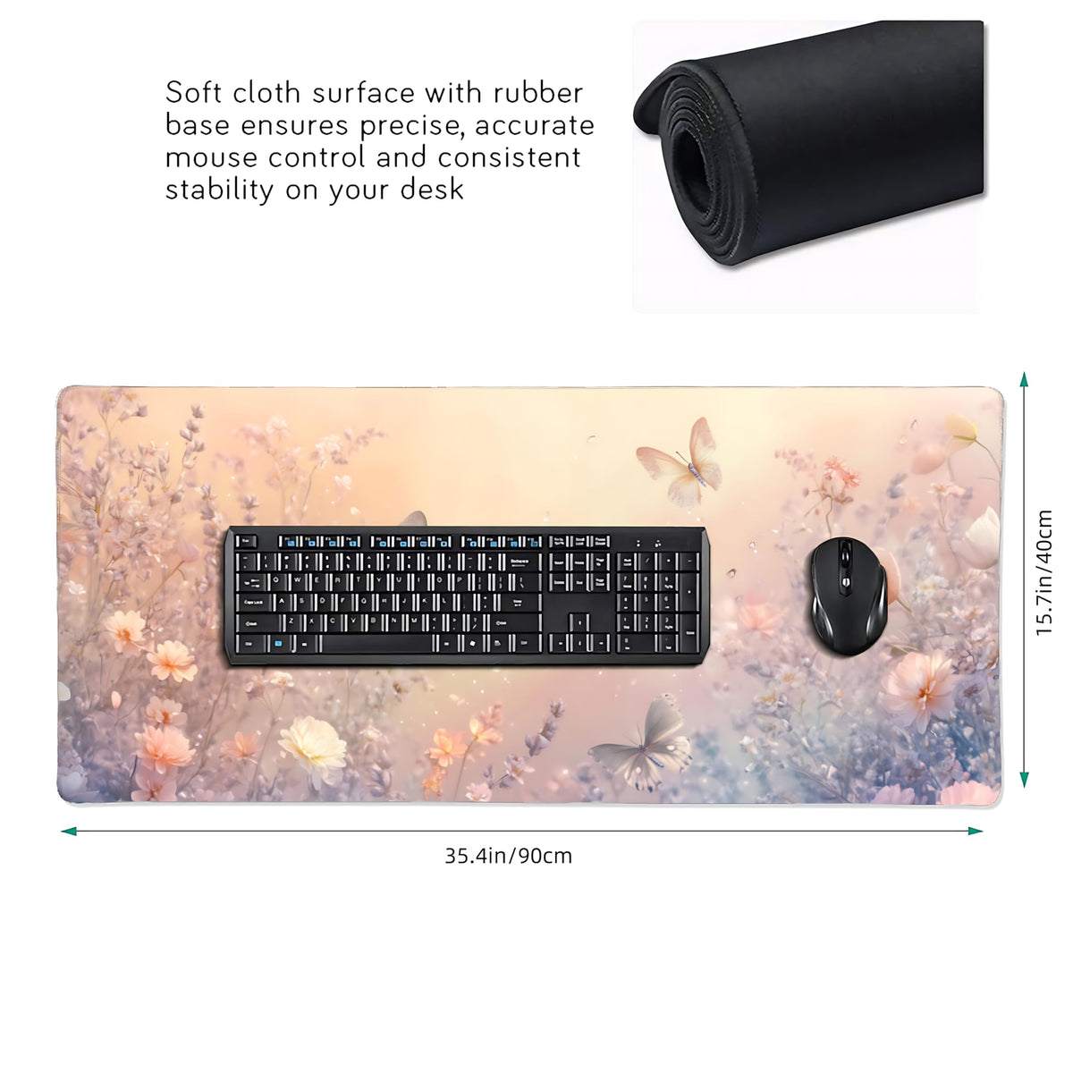 Cute Floral Aesthetic Wildflower Gaming Mouse Pad, Pink Macaron Desk Mat with Anti-Slip Base &