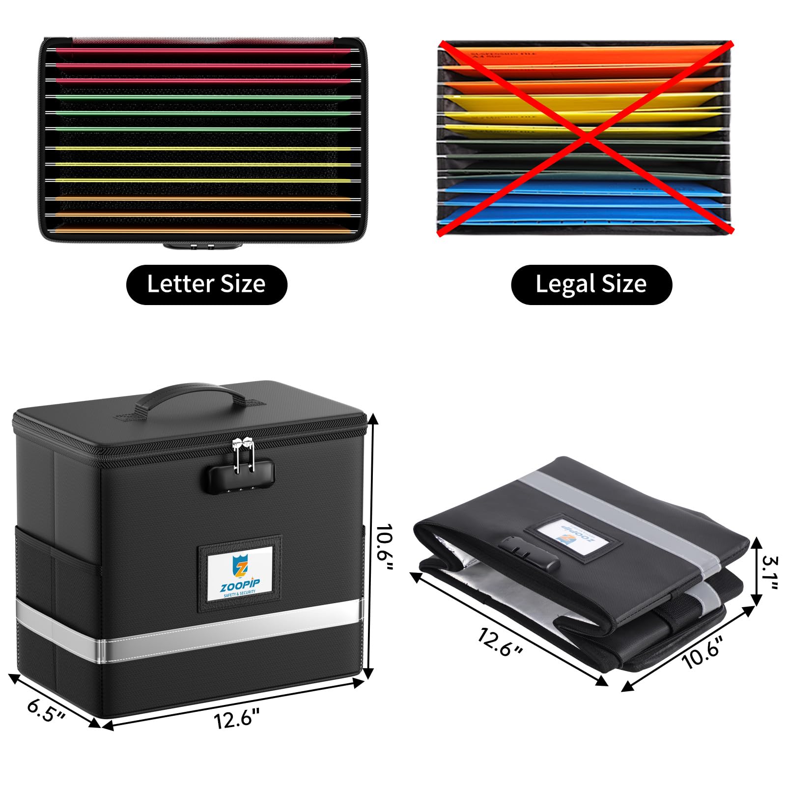 ZOOPIP Fireproof File Box with Lock, 5200℉ Document Organizer, Black