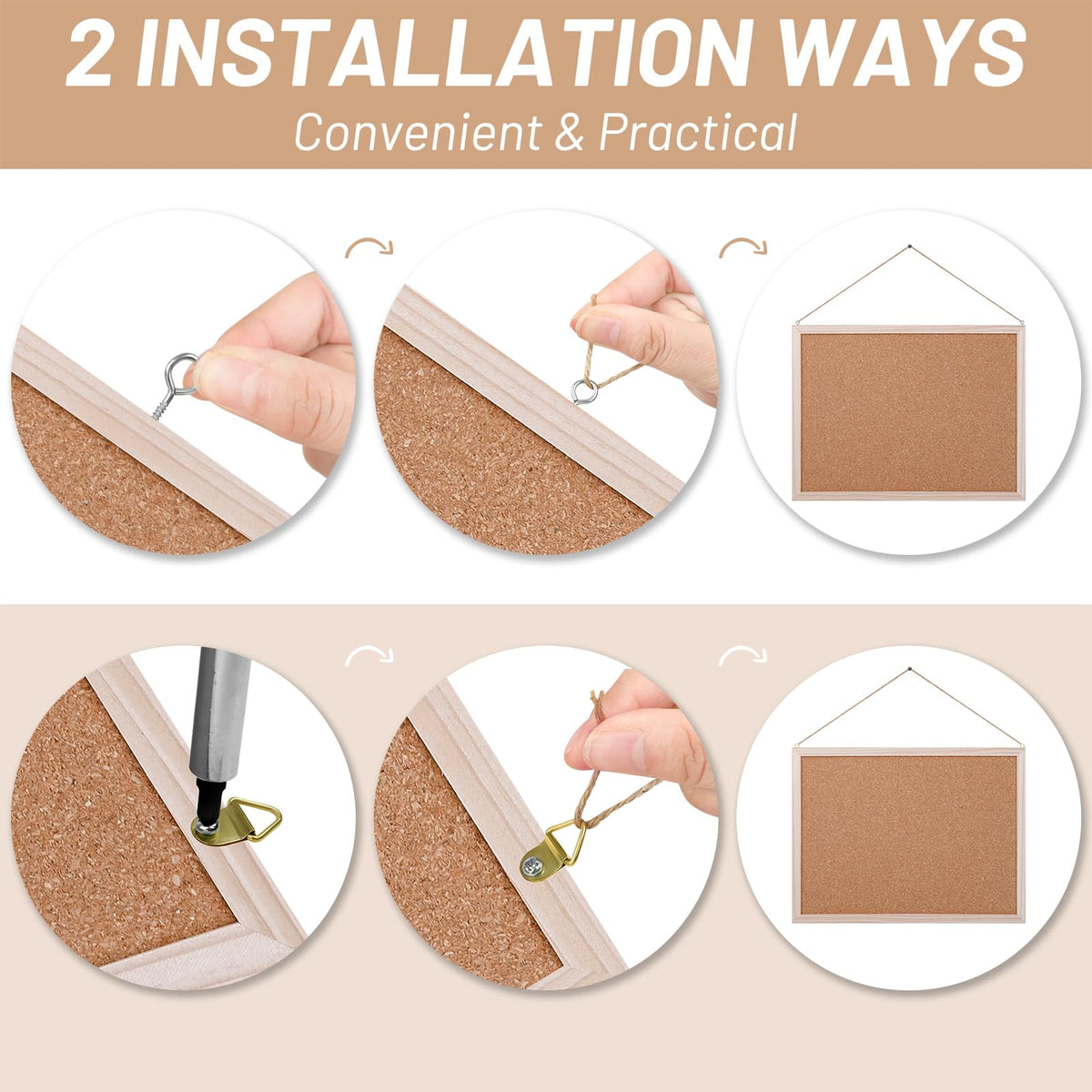 Aodaer Pack of 2 Cork Board Bulletin Board Notice Pin Board Square Pin Board Wall Mounted Cork
