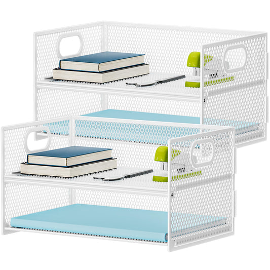 Marbrasse 2 Tier Paper Organizer Letter Tray, Mesh File Organizer with Handle, Paper Sorter Desk