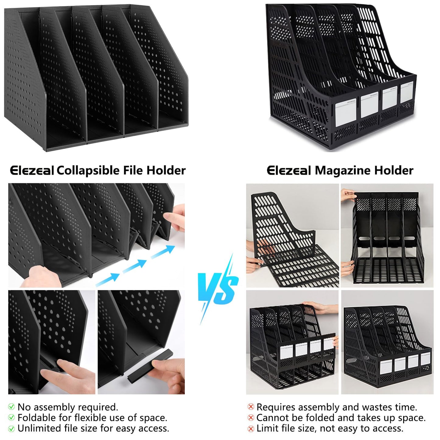 Elezeal Collapsible Magazine File Holder, Durable Document Desktop Folder Binder for Office Desk
