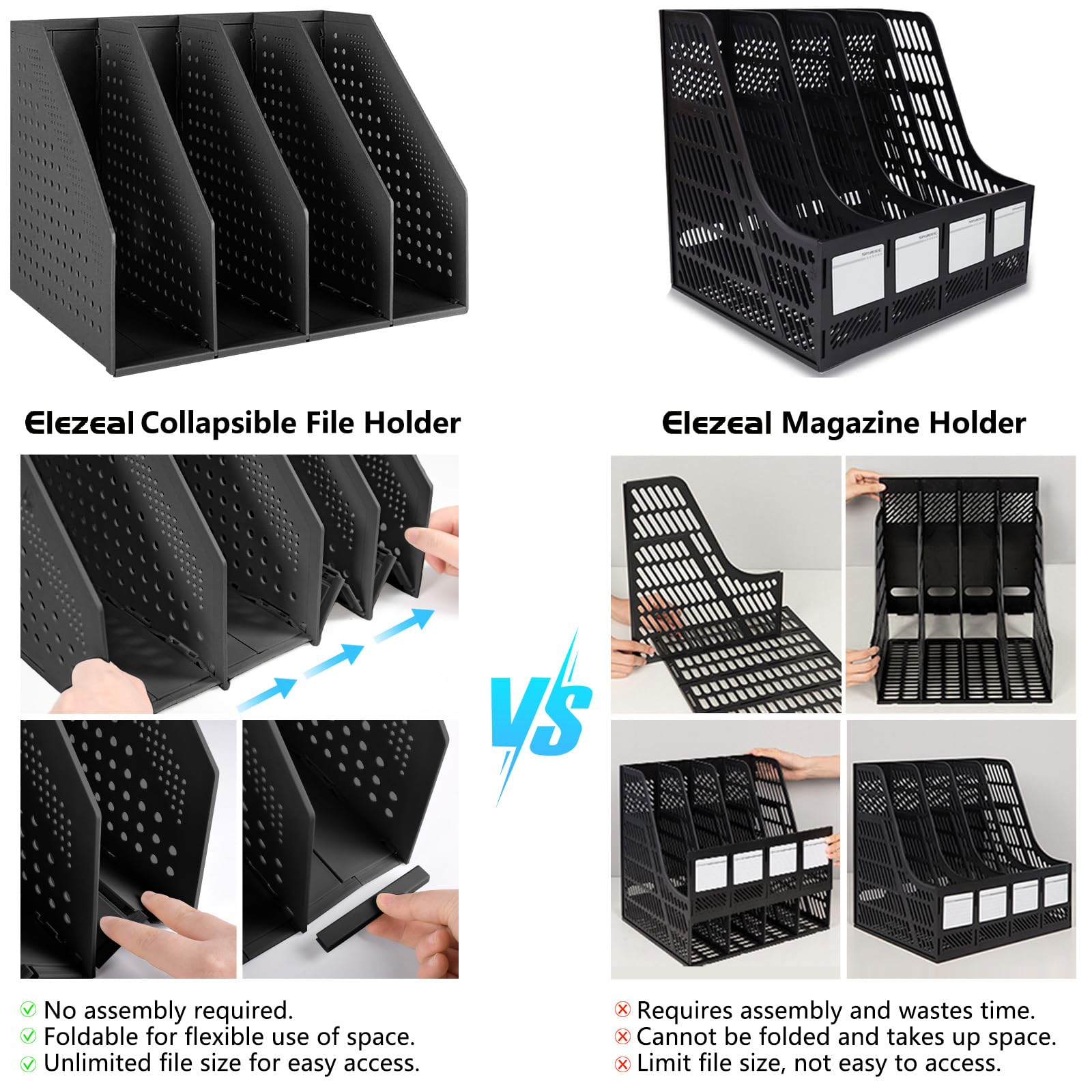 Elezeal Collapsible Magazine File Holder, Durable Document Desktop Folder Binder for Office Desk